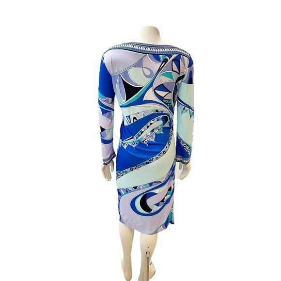 Emilio Pucci Printed Jersey Silk Knee Length Dress Blue Purple Sz 12 - Picture 10 of 13